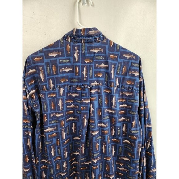 Columbia Mens Shirt Size XL Blue Fish Print Cotton Button Up Long Sleeve Outdoor - Picture 7 of 7